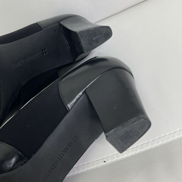 Naturalizer Heeled Loafers Pumps Sz 8.5 Black Leather Block Heels Office Classic - Picture 12 of 16